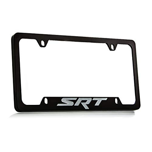 Dodge SRT Black Coated Metal Bottom Engraved License Plate Frame Holder