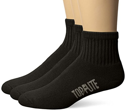 Top Flite Mens Sport Full Cushion Quarter Socks 3 Pair Pack Black Large 1013  Shoe Size 913