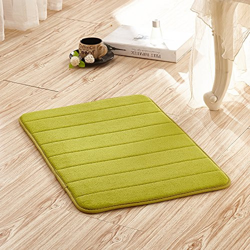 Singtryee Bath Rugs Soft Fleece Memory Foam Rugs, Water Absorbent Non Slip Strips Doormats for Kitchen Bathroom,Light Green,16" x 24"
