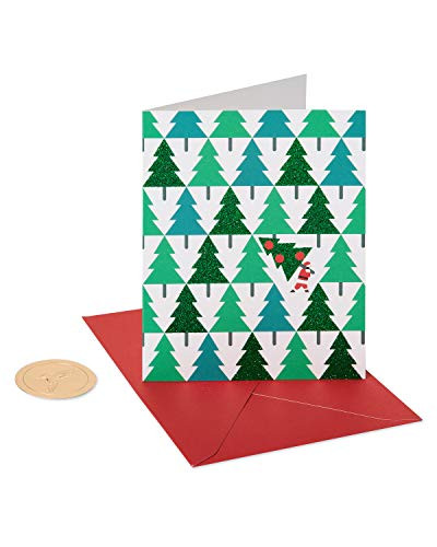 Papyrus Holiday Cards Boxed Glitter Pine Trees with Santa 20Count