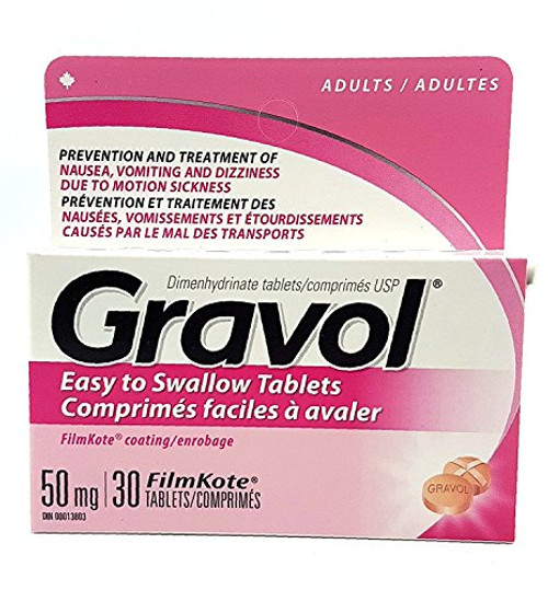 Easy to Swallow GRAVOL 30 tablets Antinauseant for NAUSEA VOMITING DIZZINESS  MOTION SICKNESS