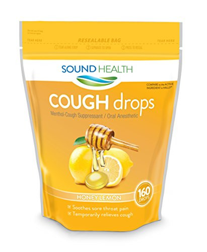 SoundHealth Cough Drops Cough Suppressant Throat Lozenge Honey Lemon Flavor 160 Count Bag