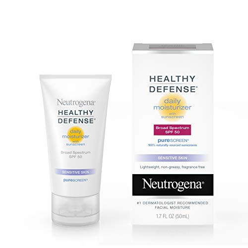 Neutrogena Healthy Defense Daily Moisturizer for Sensitive Skin with SPF 50 Mineral Sunscreen with Zinc Dioxide Titanium Dioxide OilFree FragranceFree 17 fl oz Neutrogena Healthy Defense Daily Moisturizer for Sensitive Skin with SPF 50 Mineral Sunscreen with Zinc Dioxide Titanium Dioxide OilFree FragranceFree 17 fl oz