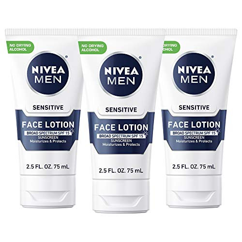 NIVEA Men Sensitive Protective Lotion  Moisturize With Broad Spectrum SPF 15  25 fl oz Bottle Pack of 3
