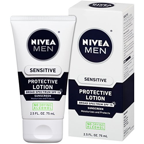 NIVEA Men Sensitive Protective Lotion  Moisturize With Broad Spectrum SPF 15  25 fl oz Bottle