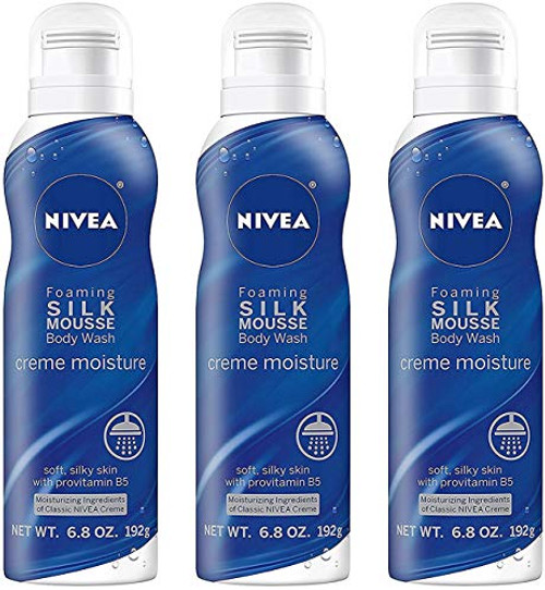 Nivea Foaming Silk Mousse Body Wash Creme Moisture Soft Silky Skin With Provitamin B5 Net Wt 68 OZ 192 g Per Can Pack of 3 Cans Nivea Foaming Silk Mousse Body Wash Creme Moisture Soft Silky Skin With Provitamin B5 Net Wt 68 OZ 192 g Per Can Pack of 3 Cans