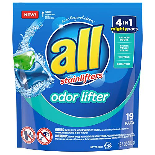 All all Mighty Pacs Laundry Detergent 4 in 1 with Odor Lifter Pouch 19Count 19 ct