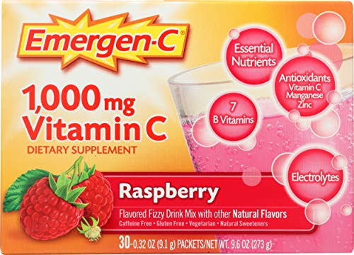 EmergenC 1000mg Vitamin C Powder with Antioxidants B Vitamins and Electrolytes Immunity Supplements for Immune Support Caffeine Free Fizzy Drink Mix Raspberry Flavor  30 Count1 Month Supply