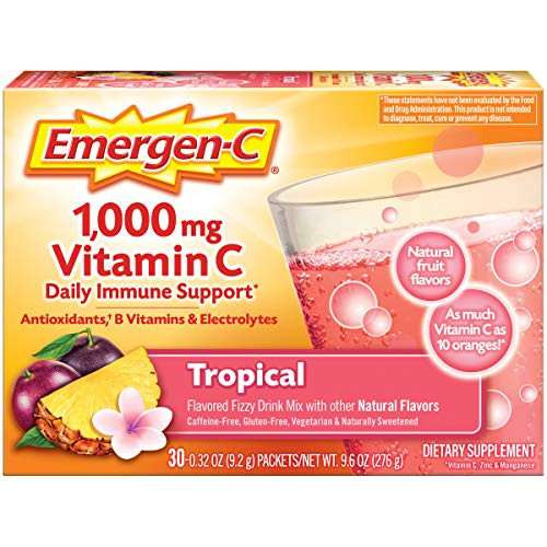 EmergenC 1000mg Vitamin C Powder with Antioxidants B Vitamins and Electrolytes Vitamin C Supplements for Immune Support Caffeine Free Fizzy Drink Mix Tropical Flavor  30 Count1 Month Supply