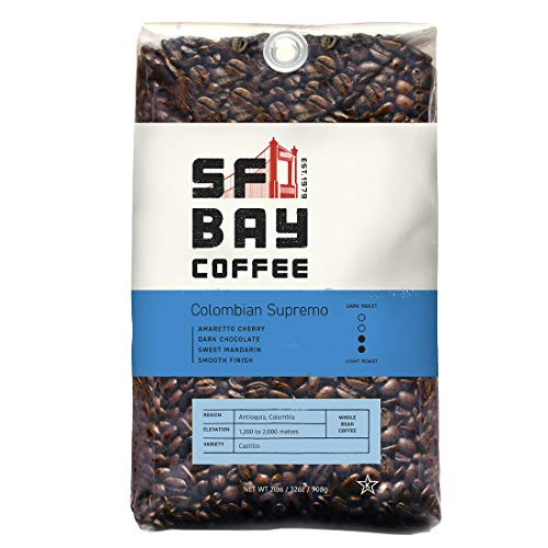 SF Bay Coffee Colombian Supremo Whole Bean 2LB 32 Ounce Medium Roast