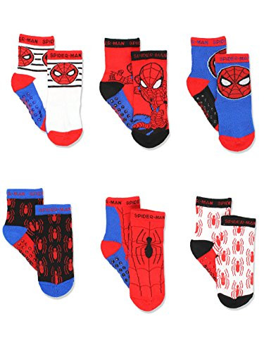 Super Hero Adventures SpiderMan Baby Toddler Boys 6 pack Socks with Grippers 57 yrs RedBlue