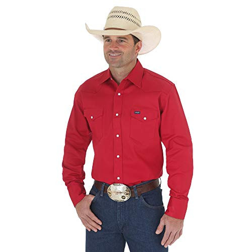 Wrangler Mens Authentic Cowboy Cut Work Western LongSleeve Firm Finish ShirtRedXLarge