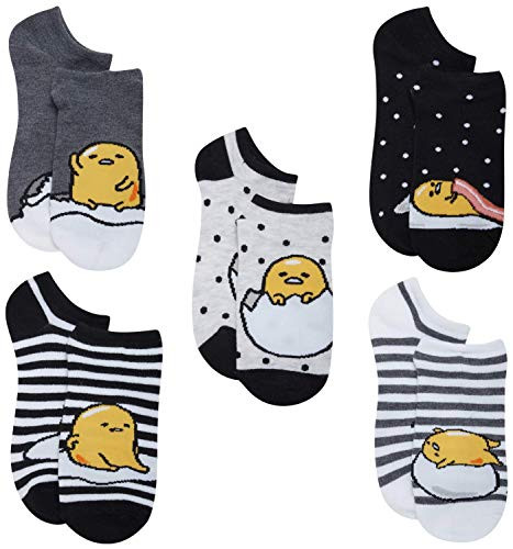 Gudetama Ladies  Juniors No Show Socks with Lazy Egg Graphics 5 Pack Black Assorted Sock Size 911Shoe Size 4105