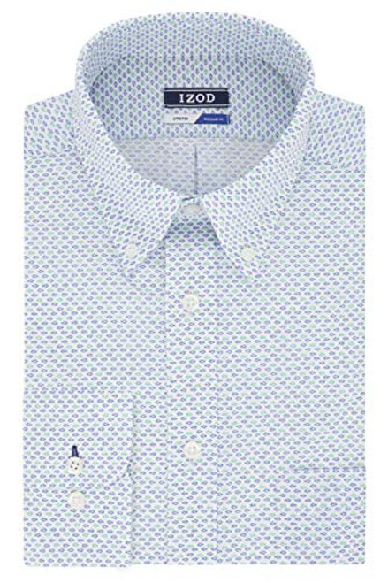 IZOD Mens Dress Shirts Regular Fit Stretch Print Seafoam 17175 Neck 3435 Sleeve XLarge