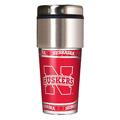 NCAA Nebraska Cornhuskers Travel Tumbler with Metallic Wrap 16 oz Silver