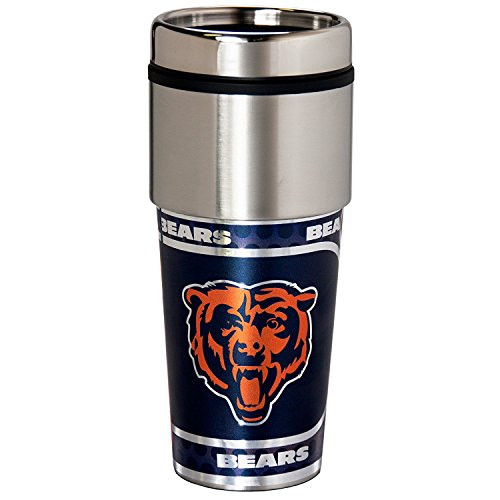NFL Chicago Bears 16 oz Stainless Steel Travel Tumbler with Metallic Graphics Team Color