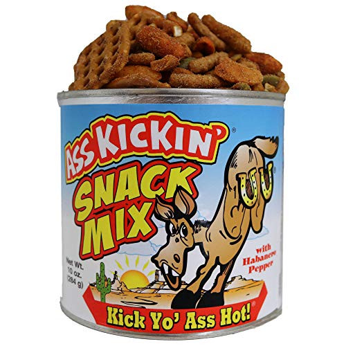 ASS KICKIN Habanero Pepper Spicy Hot Peanut Snack Mix  10 oz  Hot Peanuts Cashews Rice Crackers Sesame Sticks and Pretzels  Ultimate Spicy Gourmet Gift Peanuts  Try if you dare