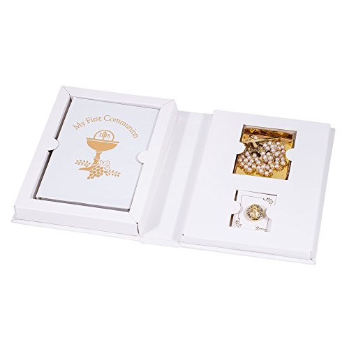My First Communion White Ivory Rosary Prayer Book Lapel Pin 4 Piece Set for Girl My First Communion White Ivory Rosary Prayer Book Lapel Pin 4 Piece Set for Girl