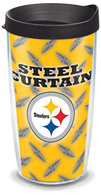 Tervis NFL Pittsburgh Steelers Steel Curtain Tumbler with Wrap and Black Lid 16oz Clear