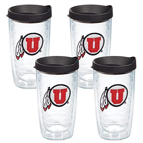 Tervis Utah Utes Logo Tumbler with Emblem and Black Lid 4 Pack 16oz Clear