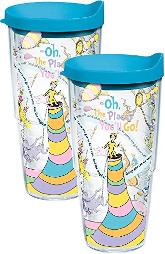 Tervis Dr Seuss  Oh the Places Youll Go Tumbler with Wrap Turquoise Lid 2 Pack 24oz Clear
