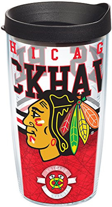 Tervis NHL Chicago Blackhawks Core Tumbler with Wrap and Black Lid 16oz Clear