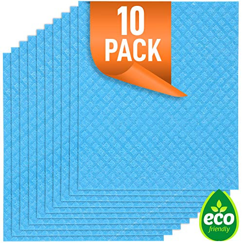Swedish Dishcloths for Kitchen  Bulk 10 Pack of No Odor EcoFriendly Reusable Dish Cloths  Absorbent Swedish Cellulose Sponge Cloth 10 Dishcloths  Blue