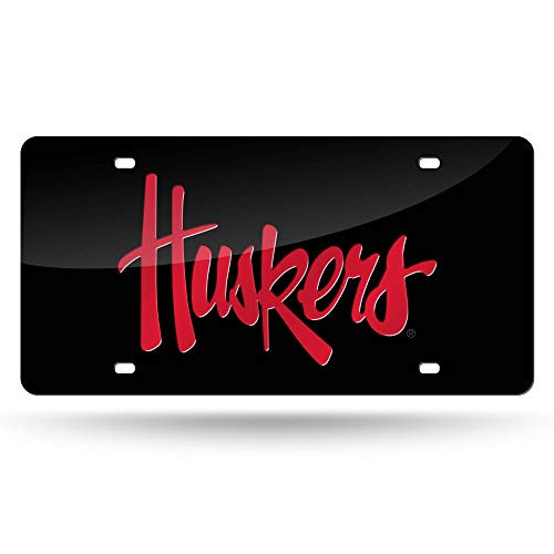 NCAA Rico Industries Laser Inlaid Metal License Plate Tag Nebraska Cornhuskers  Black