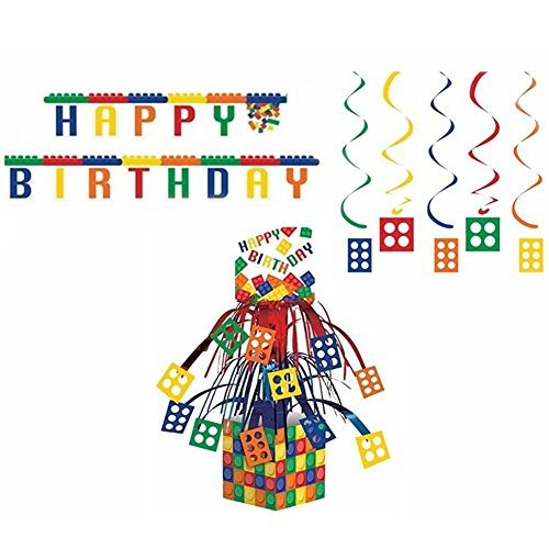 Block Party Decorations Pack: Centerpiece, Dizzy Danglers, and Jointed Banner