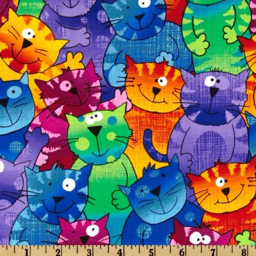 Timeless Treasures Cats & Dogs Happy Cats Multi Fabric by The Yard, Multicolor