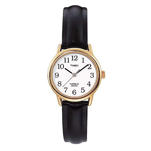 Timex Womens T20433 Easy Reader GoldTone and Black Leather Watch