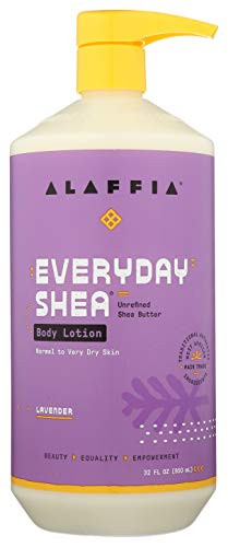 Alaffia  Everyday Shea Body Lotion Normal to Very Dry Skin Moisturizing Support for Hydrated Soft and Supple Skin with Shea Butter and Lemongrass Fair Trade Lavender 32 Ounces