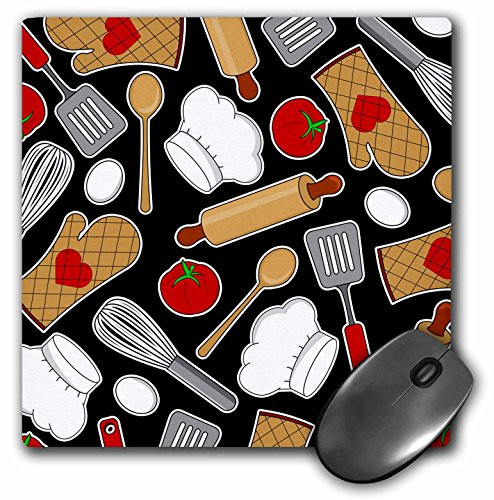 3dRose Cute Chef or Cook Love Pattern in Black  Mouse Pad 8 by 8 mp1721231