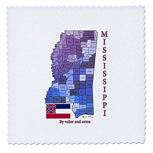 3dRose Flag Map and Motto of Mississippi with All Counties Labeled  Quilt Square 6 by 6Inch qs1952582
