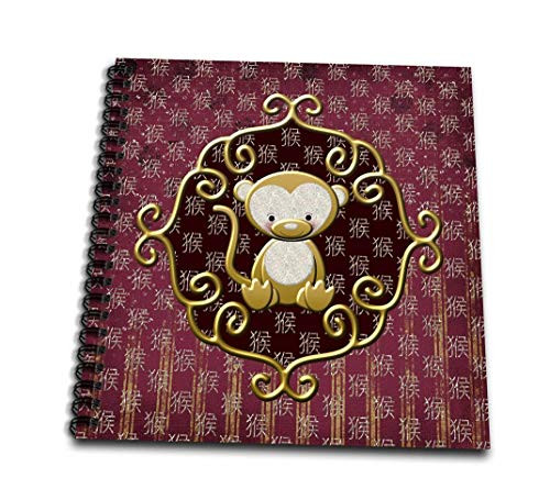 3dRose Cute Chinese Monkey Sitting in Gold Frame Sign of The Monkey RedDrawing Book 8 by 8 db2127461