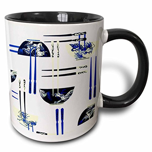 3dRose mug606934Picture Of Oriental Bowl n Chopsticks Two Tone Black Mug 11 oz Multicolor