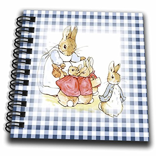 3D Rose Image of Peter Rabbit Scene on Blue Checks Mini Notepad