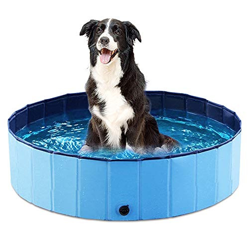 Jasonwell Foldable Dog Pet Bath Pool Collapsible Dog Pet Pool Bathing Tub Kiddie Pool for Dogs Cats and Kids 32inchD x 8inchH Blue