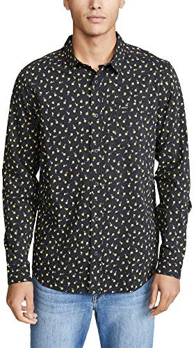 RVCA Men Prelude Floral Long Sleeve Shirt Black XLarge