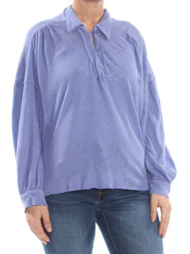 Free People Womens Rush Hour Linen Button Henley Top Purple L