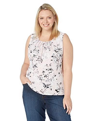 Calvin Klein Womens Plus Size Pleat Neck Cami Rose Multi 2X