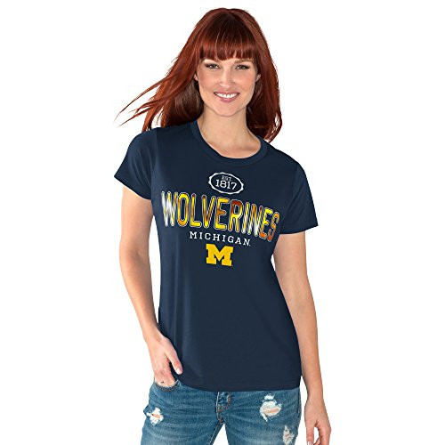 GIII For Her NCAA Michigan Wolverines Womens Round The Bases Short Sleeve Tee Large Navy