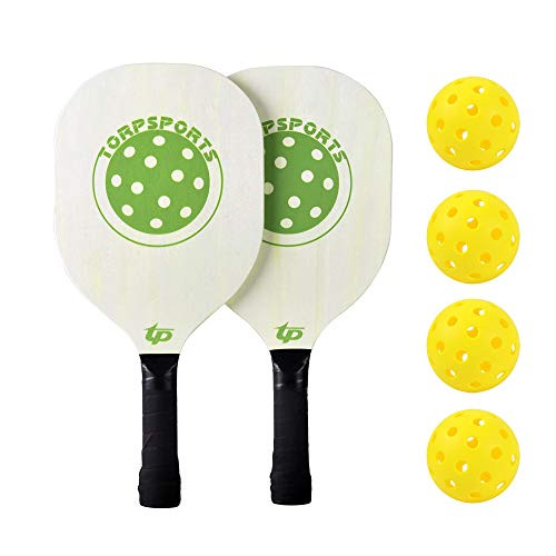 TORPSPORTS Wood Pickleball Paddle Set with 2 Paddles  4 Balls for Beginner