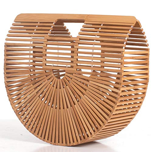 RULER TRUTH Womens Bamboo Handbag by Handmade Straw BagTote Bamboo Purse Natural Basket Bag for Summer Beach Original S