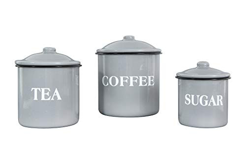 Creative CoOp Metal Containers with Lids Coffee Tea Sugar Set of 3 SizesDesigns Food Storage Grey