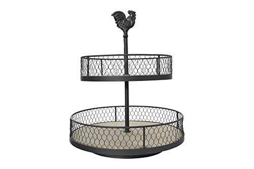 Creative Coop 2Tier Wood  Metal Round Trays with Rooster Top Decorative Accents Black