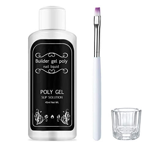 Greeza Extension Poly Nail Gel Slip Solution Antistick Nail Liquid Slip Solution for Poly Gel Contains Brush  Crystal Cup for Nail Builder Gel Nail DIY  45ml