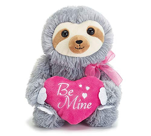 Burton & Burton 81/2"Be Mine" Sloth Gray Fur Pink Heart