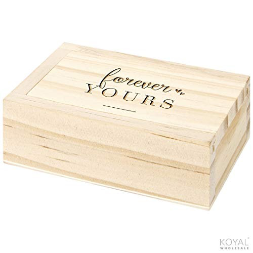 Koyal Wholesale Engraved Wood Ring Box with Lid Ring Bearer Box Keepsake Ring Box Rustic Proposal Engagement Ring Box Real Pine Wood Forever Yours