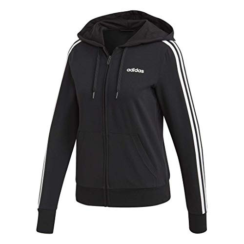 adidas Womens Essentials 3stripes Single Jersey Fullzip Hoodie BlackWhite Medium